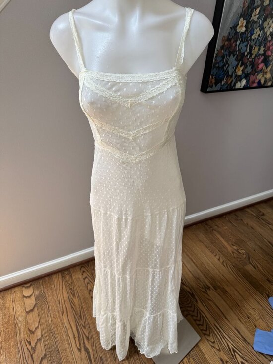 Free People Dresses & Skirts - Free People Mesh Lace Dot White Maxi Dress Sheer Size XS